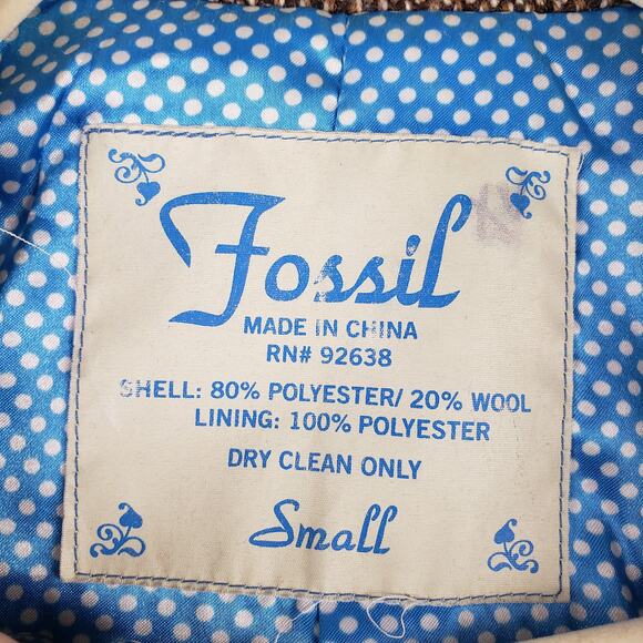 Vintage Fossil Women's S Frayed Tweed Open Blazer‎ Jacket Brown Old Money Preppy - Picture 5 of 10